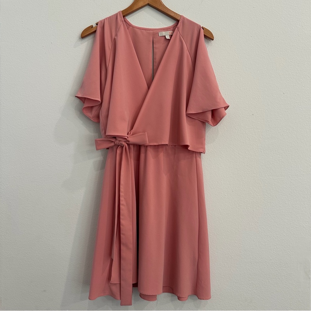 Gianni Bini Dusty Rose Cold Shoulder Wrap Dress, Size Medium